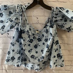 Moon River Striped Floral Tie Cold-ShoulderTop, SM